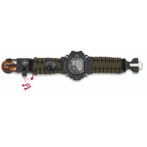 TACTICAL DIGITAL WATCH WITH GREEN PARACORD STRAP [33889-VE]