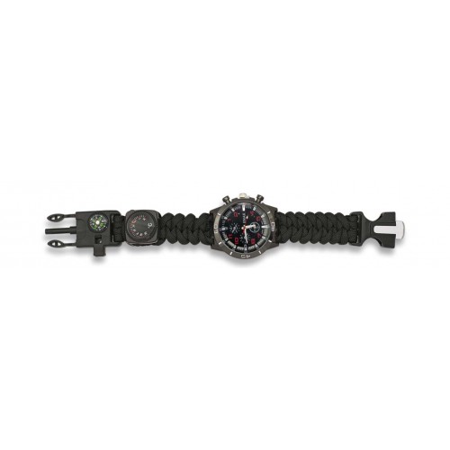 RELOJ TACTICO PARACORD NEGRO CON SET DE SUPERVIVENCIA [33879-NE]
