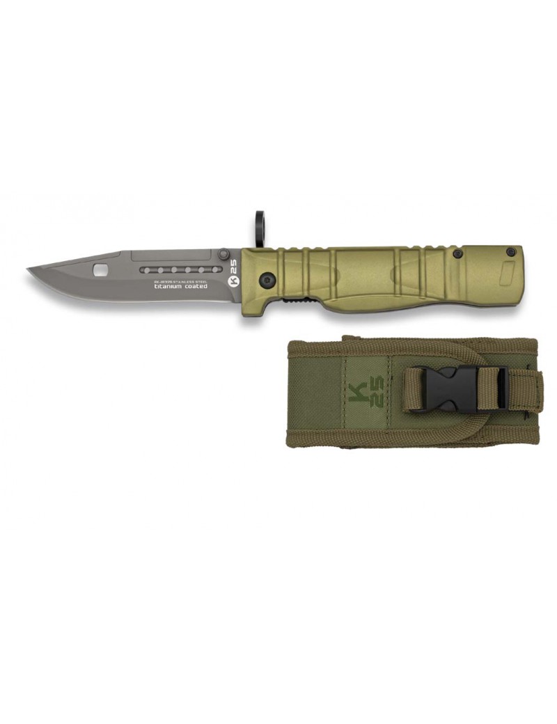 K25 COUTEAU PLIANT VERT MANCHE EN ALUMINIUM CAOUTCHOUTÉ LAME CM. 9,7CM [18325]