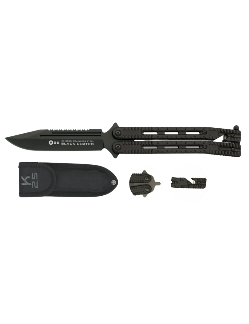 BUTTERFLY K25 BLACK KNIFE WITH BELT CUTTER BLADE 11.4 CM [36214]