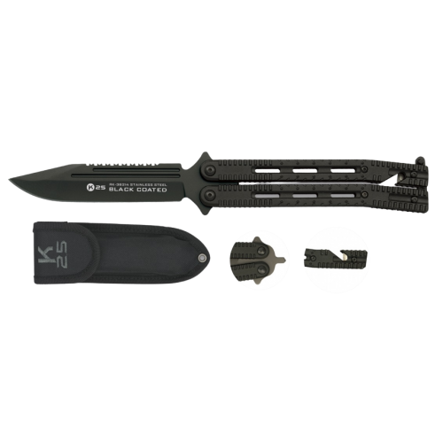 CUCHILLO BUTTERFLY K25 NEGRO CON CORTADORES DE CORREA HOJA 11,4 CM [36214]