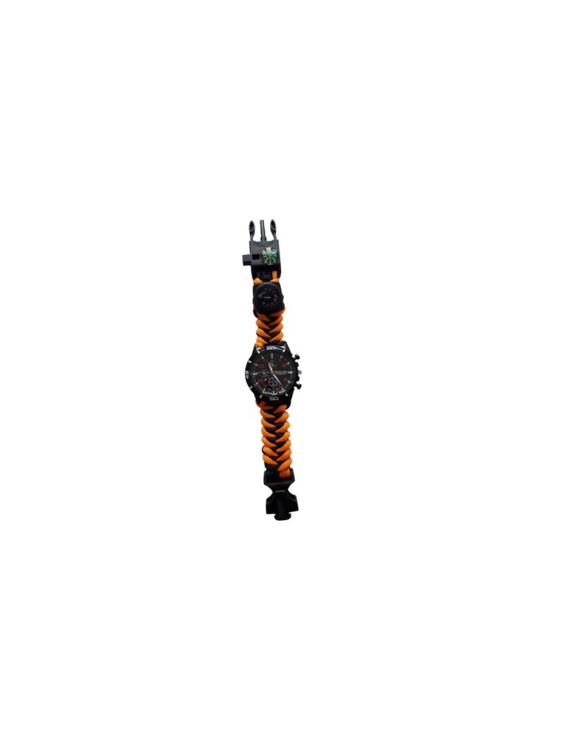 MONTRE TACTIQUE PARACORD NOIR / ORANGE AVEC SET DE SURVIE [33879-NA]