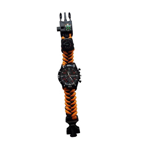 BLACK / ORANGE PARACORD TACTICAL WATCH WITH SURVIVAL SET [33879-NA]
