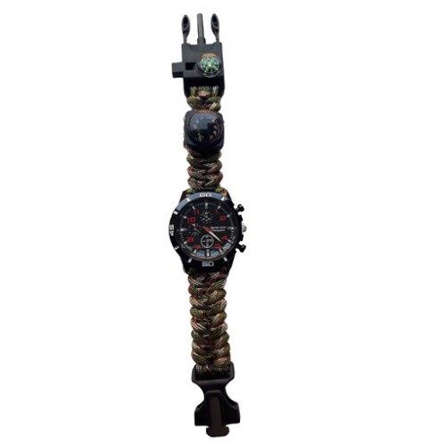 RELÓGIO TÁTICO CAMO COLOR PARACORD COM CONJUNTO DE SOBREVIVÊNCIA [33879-CP]