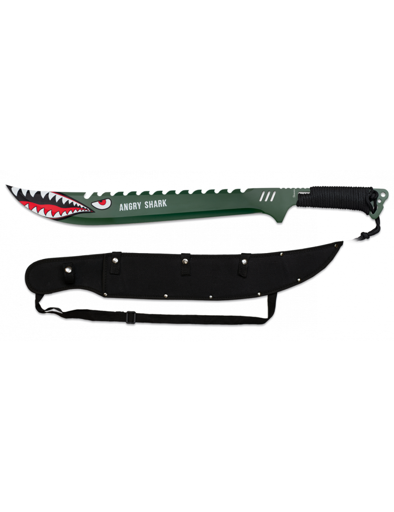 TACTICAL MACHETE ALBAINOX ANGRY SHARK STEEL HANDLE WITH BLACK PARACORD, BLADE 48 CM [32541]