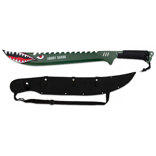 TACTICAL MACHETE ALBAINOX ANGRY SHARK STEEL HANDLE WITH BLACK PARACORD, BLADE 48 CM [32541]