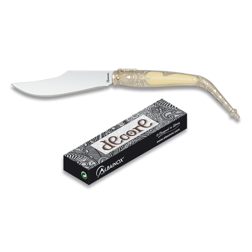 FOLDING KNIFE DECORATED IN WHITE ZAMAK/ABS, BLADE 8,3 cm ALBAINOX [19792]