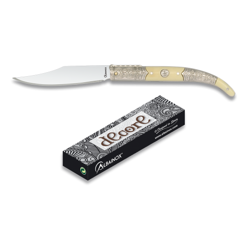 FOLDING KNIFE DECORATED IN WHITE ZAMAK/ABS, BLADE 8,3 cm ALBAINOX [19794]