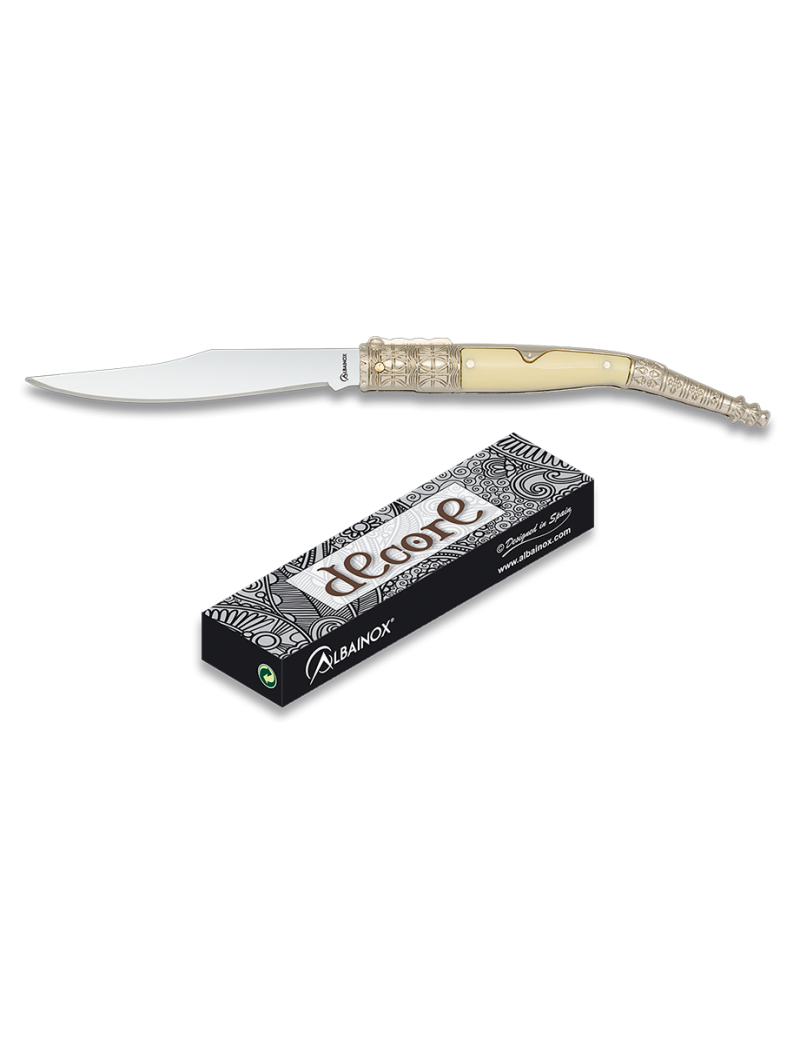 ALBAINOX COLTELLO CHIUDIBILE DECORATO IN ZAMA/ABS BIANCO, LAMA 8,3 Cm [19790]