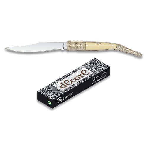 FOLDING KNIFE DECORATED IN WHITE ZAMAK/ABS, BLADE 8,3 cm ALBAINOX [19790]