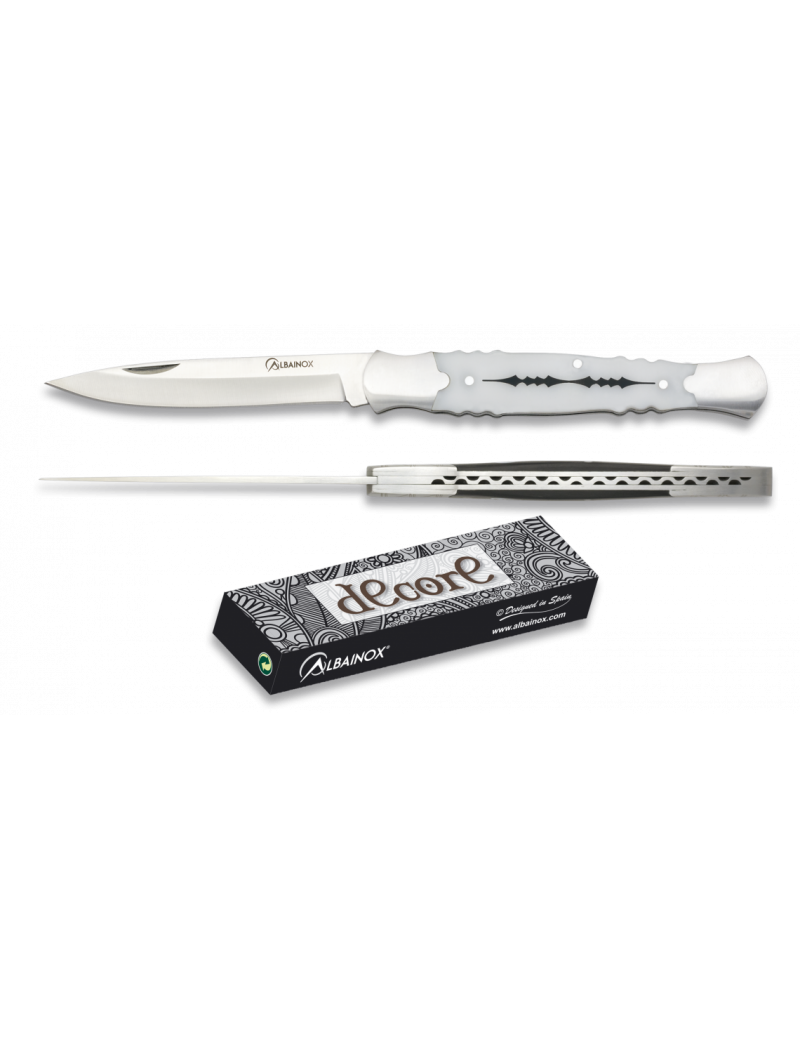COUTEAU ALBAINOX ACIER DÉCORÉ/ABS BLANC LAME 8,8 cm [19878]