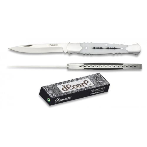 ALBAINOX COLTELLO CHIUDIBILE DECORATO IN ACCIAIO /ABS BIANCO, LAMA 8,8 Cm [19878]
