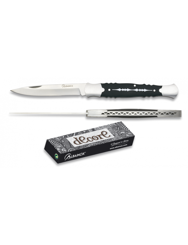 COLTELLO CHIUDIBILE DECORATO IN ACCIAIO/ABS NERO, LAMA 8,8 Cm ALBAINOX [19877]
