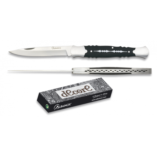 COLTELLO CHIUDIBILE DECORATO IN ACCIAIO/ABS NERO, LAMA 8,8 Cm ALBAINOX [19877]