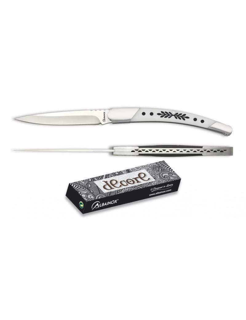 COLTELLO CHIUDIBILE DECORATO IN ACCIAIO/ABS BIANCO, LAMA 8,5 Cm ALBAINOX [19787]