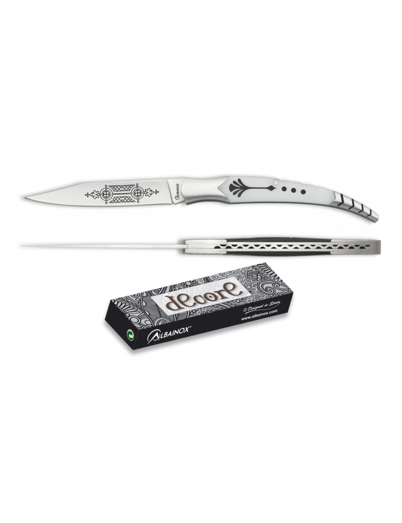 ALBAINOX COLTELLO CHIUDIBILE DECORATO IN ACCIAIO/ABS BIANCO, LAMA 8,8 Cm [19789]