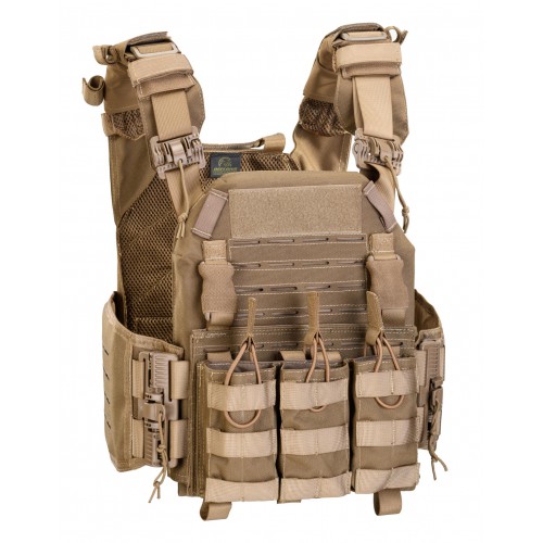 DEFCON 5 STORM PLATE CARRIER MIT QUICK RELEASE SYSTEM + TRIPLE MAG. BEUTEL COYOTE TAN [D5-BAV23 CT]