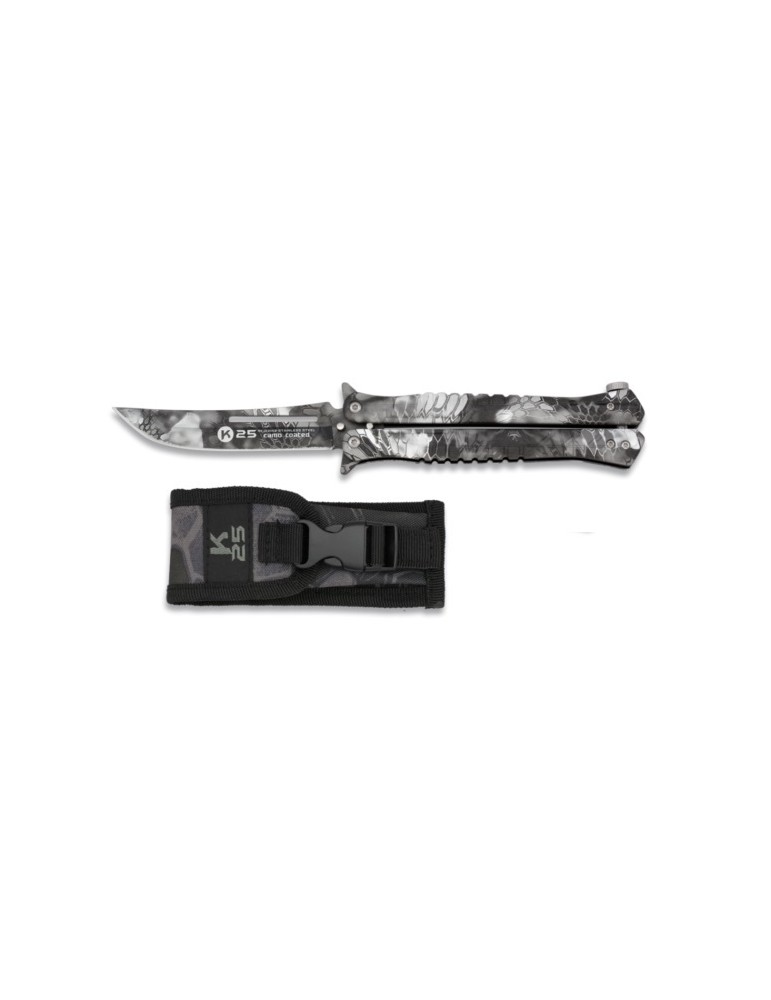 K25 BUTTERFLY KNIFE CAMO PRETO PHYTON LÂMINA 10 CM [02142]