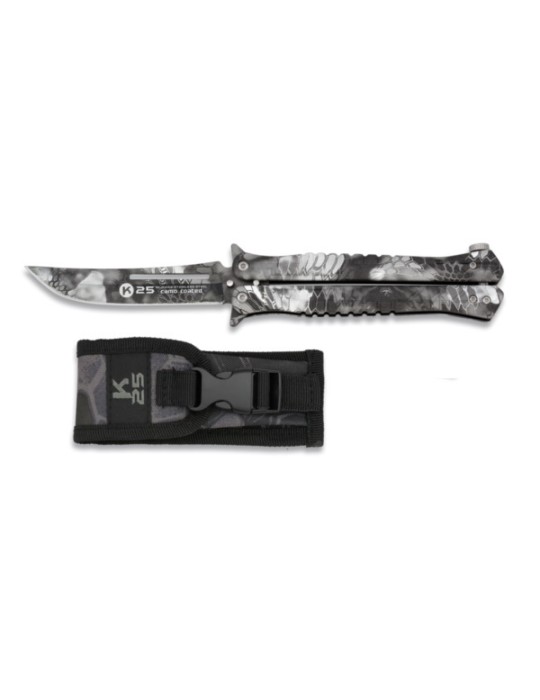 K25 BUTTERFLY KNIFE CAMO PRETO PHYTON LÂMINA 10 CM [02142]