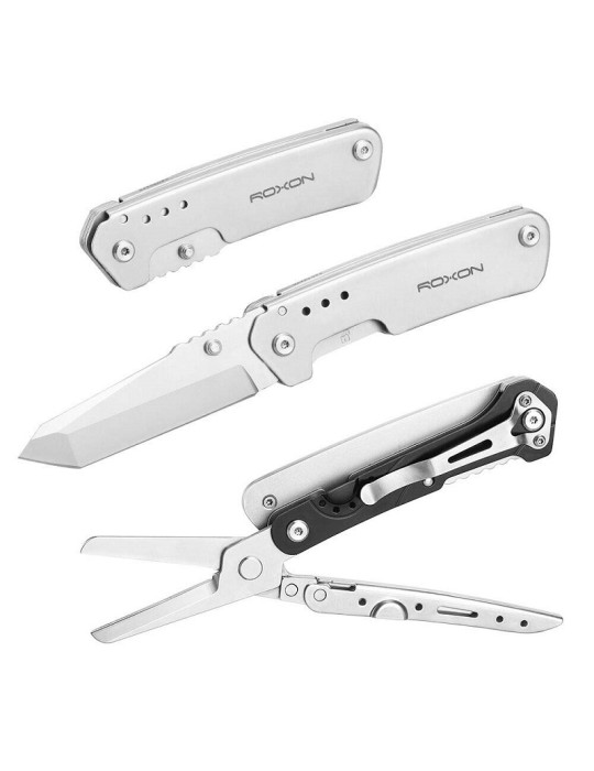 ROXON MULTIUSO CON COLTELLO + FORBICE CON CLIP DA CINTURA LAMA 7,5 CM [S501]