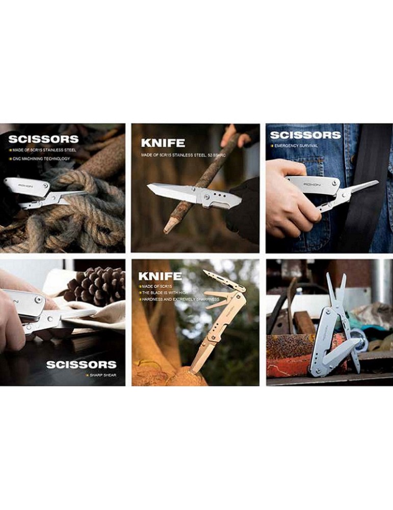 ROXON MULTIUSO CON COLTELLO + FORBICE CON CLIP DA CINTURA LAMA 7,5 CM [S501]