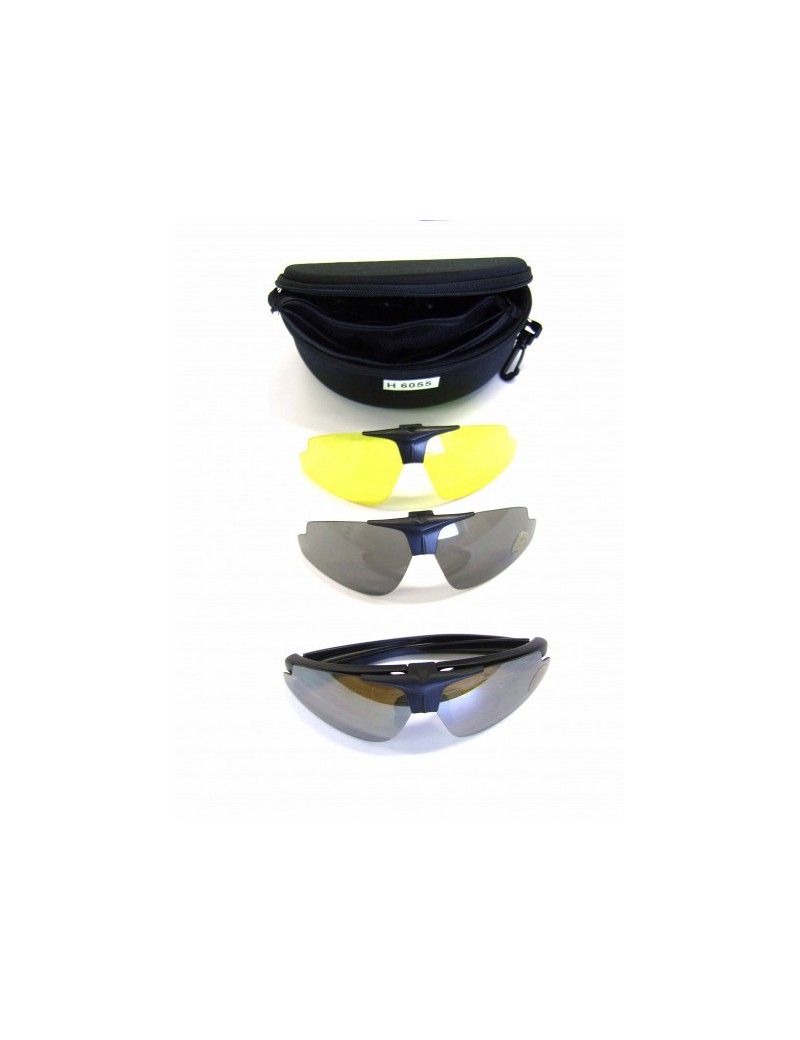 SCHWARZE GLÄSER AUS POLYCARBONAT MIT NEUTRALER, SCHWARZER, GELBER OBJEKTIV  [6055B]