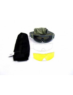 GREEN REINFORCED SNOW GOGGLE WITH NEUTRAL, BLACK, YELLOW LENS [6057V]