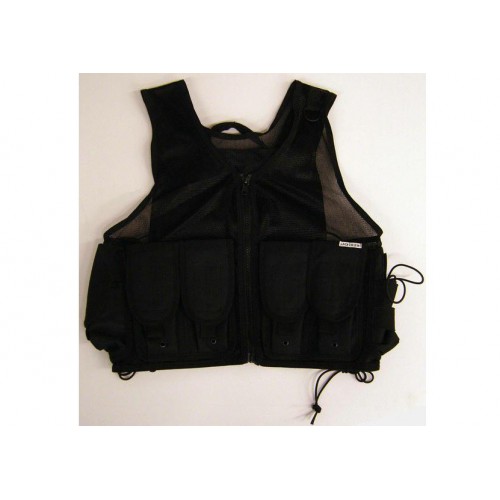 TACTICAL VEST BLACK PERFORATED WITH 6 POCKETS [JQ029B]
