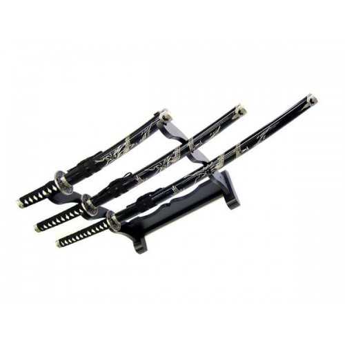 RIPRODUZIONE ORNAMENTALE SET KATANE BLACK CON DRAGO INTARSIATO [ZS574S NERO]